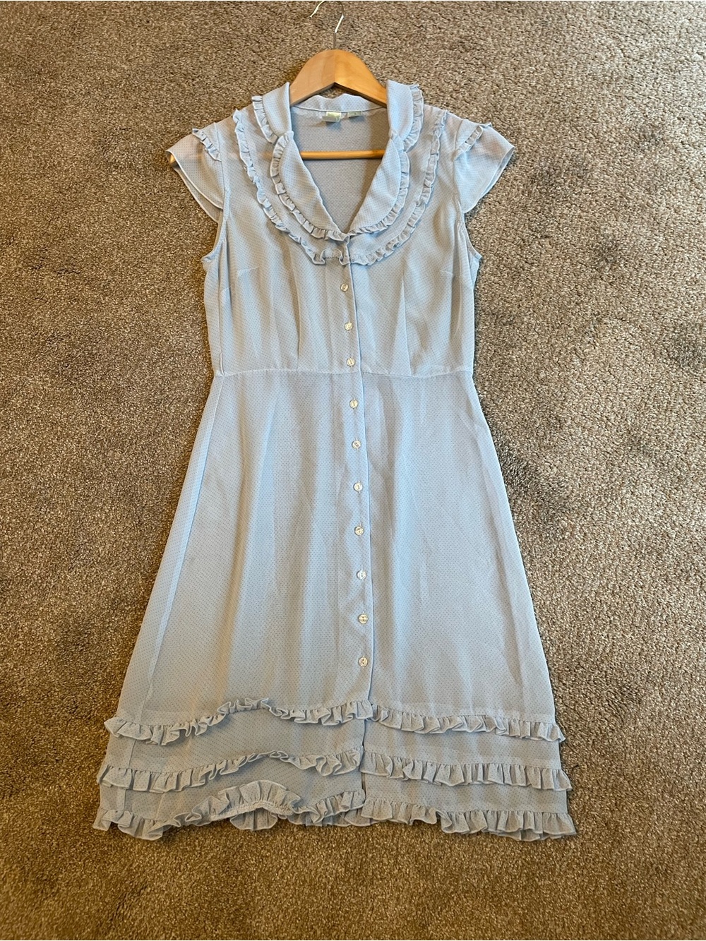 Vintage Johnny M Baby Blue Ruffle-Trim Button-Front Dress Sheer Size 3